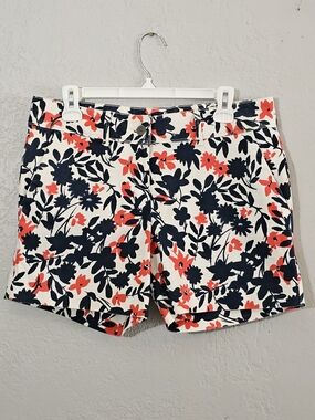 The Limited Floral High-Rise Shorts - Navy & Coral on White Womens 6